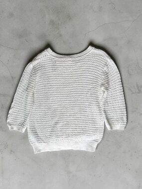 YAYA Women Open Knit Crochet Sweater in White 3/4 Sleeves